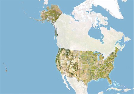 United States, Satellite Image With Bump Effect and State Boundaries Stock Photo - Rights-Managed, Code: 872-06055965