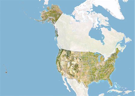 simsearch:872-06055937,k - Aux États-Unis, Image Satellite avec effet de relief et les frontières des États membres Photographie de stock - Rights-Managed, Code: 872-06055965