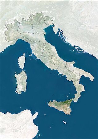 Italie et en Sicile, Image Satellite de la couleur vraie Photographie de stock - Rights-Managed, Code: 872-06056000