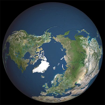 Satellite View of World Globe featuring North Pole, Arctic Fotografie stock - Rights-Managed, Codice: 872-06052710