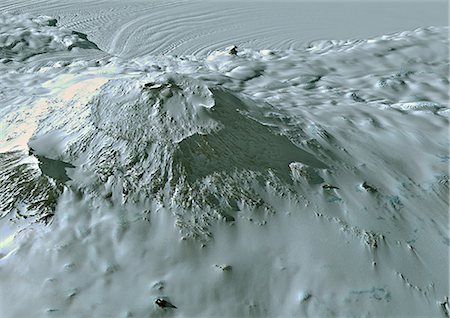 simsearch:872-06053066,k - Erebus Volcano In 3D, Ross Island, Antarctica, True Colour Satellite Image. Erebus, Antarctica, true colour satellite image. 3D satellite view of Mount Erebus, the southern most active volcano located close to the South Pole on Ross Island. Image using LANDSAT data. Stock Photo - Rights-Managed, Code: 872-06053098