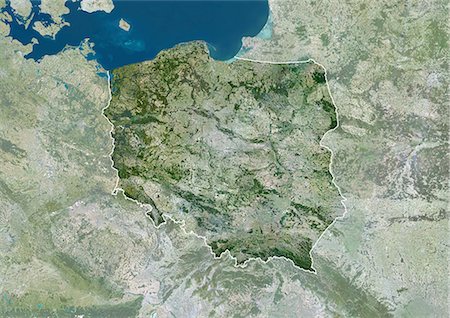 Poland, Europe, True Colour Satellite Image With Border And Mask. Satellite view of Poland (with border and mask). This image was compiled from data acquired by LANDSAT 5 & 7 satellites. Stock Photo - Rights-Managed, Code: 872-06053230