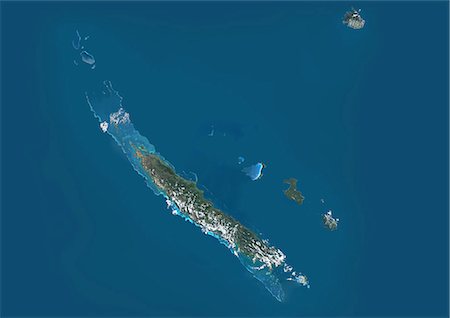 New Caledonia, French Overseas, Oceania, True Colour Satellite Image. Satellite view of New Caledonia, France. This image was compiled from data acquired by LANDSAT 5 & 7 satellites. Foto de stock - Con derechos protegidos, Código: 872-06053331