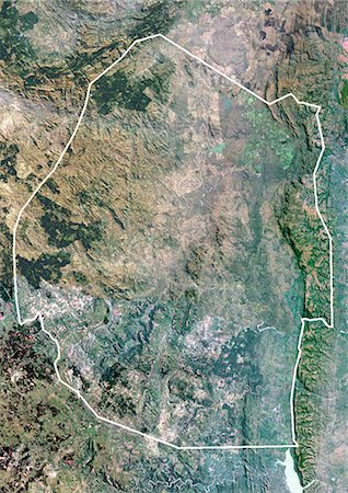 Swaziland, Africa, True Colour Satellite Image With Border. Satellite view of Zwaziland (with border). This image was compiled from data acquired by LANDSAT 5 & 7 satellites. Stock Photo - Rights-Managed, Code: 872-06053396