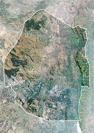 Swaziland, Africa, True Colour Satellite Image With Border And Mask. Satellite view of Zwaziland (with border and mask). This image was compiled from data acquired by LANDSAT 5 & 7 satellites. Stock Photo - Rights-Managed, Code: 872-06053397