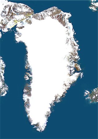 simsearch:872-06053023,k - Greenland, True Colour Satellite Image With Border. Satellite view of Greenland (with border). This image was compiled from data acquired by LANDSAT 5 & 7 satellites. Fotografie stock - Rights-Managed, Codice: 872-06053412