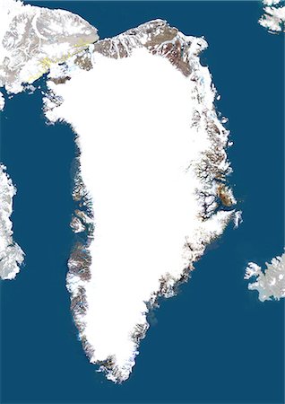 simsearch:872-06053023,k - Greenland, True Colour Satellite Image With Border And Mask. Satellite view of Greenland (with border and mask). This image was compiled from data acquired by LANDSAT 5 & 7 satellites. Fotografie stock - Rights-Managed, Codice: 872-06053413