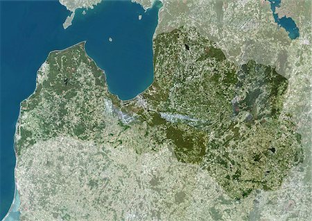 Latvia, Europe, True Colour Satellite Image With Mask. Satellite view of Latvia (with mask). This image was compiled from data acquired by LANDSAT 5 & 7 satellites. Stock Photo - Rights-Managed, Code: 872-06053439