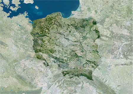 Poland, Europe, True Colour Satellite Image With Mask. Satellite view of Poland (with mask). This image was compiled from data acquired by LANDSAT 5 & 7 satellites. Stock Photo - Rights-Managed, Code: 872-06053447