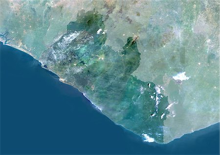 simsearch:872-06053372,k - Liberia, Africa, True Colour Satellite Image With Mask. Satellite view of Liberia (with mask). This image was compiled from data acquired by LANDSAT 5 & 7 satellites. Stock Photo - Rights-Managed, Code: 872-06053474