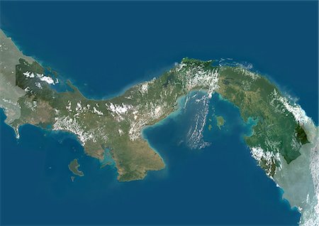 panama - Panama, Central America, True Colour Satellite Image With Mask. Satellite view of Panama (with mask). This image was compiled from data acquired by LANDSAT 5 & 7 satellites. Stock Photo - Rights-Managed, Code: 872-06053512