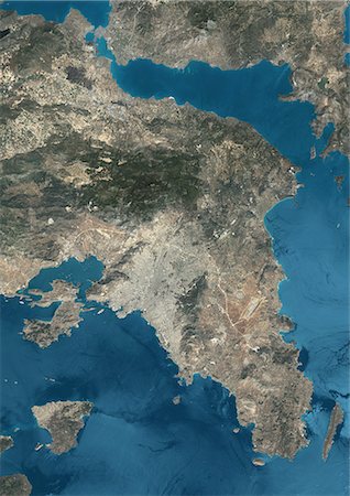 Athènes, Grèce, couleur vraie Image-Satellite. Vrai couleur image satellite d'Athènes, la capitale et plus grande ville de Grèce. Image composite en utilisant les données de LANDSAT 7. Photographie de stock - Rights-Managed, Code: 872-06053973