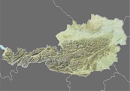 simsearch:872-06160332,k - Relief map of Austria (with border and mask). This image was compiled from data acquired by landsat 5 & 7 satellites combined with elevation data. Stock Photo - Rights-Managed, Code: 872-06160244