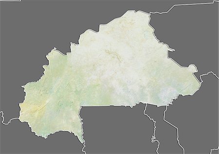 Relief map of Burkina Faso (with border and mask). This image was compiled from data acquired by landsat 5 & 7 satellites combined with elevation data. Foto de stock - Con derechos protegidos, Código: 872-06160260