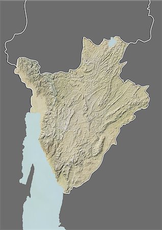 Relief map of Burundi (with border and mask). This image was compiled from data acquired by landsat 5 & 7 satellites combined with elevation data. Stock Photo - Rights-Managed, Code: 872-06160261