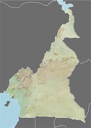 simsearch:872-06054899,k - Carte du relief du Cameroun (avec bordure et masque). Cette image a été compilée à partir de données acquises par les satellites landsat 5 & 7 combinées avec les données d'élévation. Photographie de stock - Rights-Managed, Code: 872-06160263