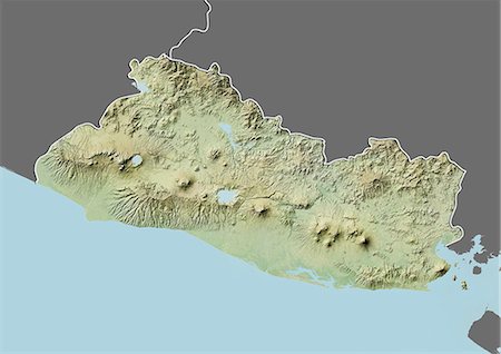 simsearch:872-06054387,k - Relief map of El Salvador (with border and mask). This image was compiled from data acquired by landsat 5 & 7 satellites combined with elevation data. Fotografie stock - Rights-Managed, Codice: 872-06160281