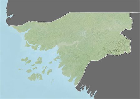 simsearch:872-06160399,k - Relief map of Guinea-Bissau (with border and mask). This image was compiled from data acquired by landsat 5 & 7 satellites combined with elevation data. Foto de stock - Con derechos protegidos, Código: 872-06160296