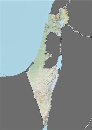 Relief map of Israel (with border and mask). This image was compiled from data acquired by landsat 5 & 7 satellites combined with elevation data. Foto de stock - Con derechos protegidos, Código: 872-06160307