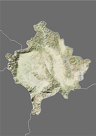 relief map - Relief map of Kosovo (with border and mask). This image was compiled from data acquired by landsat 5 & 7 satellites combined with elevation data. Stock Photo - Rights-Managed, Code: 872-06160314