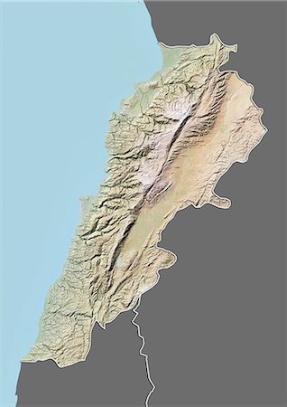 simsearch:872-06055688,k - Relief map of Lebanon (with border and mask). This image was compiled from data acquired by landsat 5 & 7 satellites combined with elevation data. Stock Photo - Rights-Managed, Code: 872-06160319