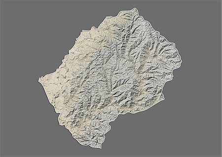 simsearch:872-06054850,k - Carte du relief du Lesotho (avec bordure et masque). Cette image a été compilée à partir de données acquises par les satellites landsat 5 & 7 combinées avec les données d'élévation. Photographie de stock - Rights-Managed, Code: 872-06160320