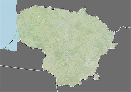 Relief map of Lithuania (with border and mask). This image was compiled from data acquired by landsat 5 & 7 satellites combined with elevation data. Foto de stock - Con derechos protegidos, Código: 872-06160323