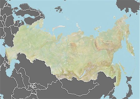russie - Plan-relief de la Russie (avec bordure et masque). Cette image a été compilée à partir de données acquises par les satellites landsat 5 & 7 combinées avec les données d'élévation. Photographie de stock - Rights-Managed, Code: 872-06160356
