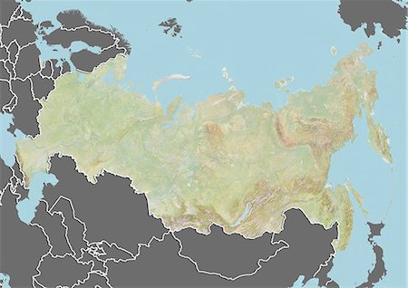 russia - Relief map of Russia (with border and mask). This image was compiled from data acquired by landsat 5 & 7 satellites combined with elevation data. Stock Photo - Rights-Managed, Code: 872-06160356