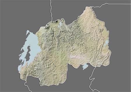 simsearch:872-06160398,k - Carte du relief du Rwanda (avec bordure et masque). Cette image a été compilée à partir de données acquises par les satellites landsat 5 & 7 combinées avec les données d'élévation. Photographie de stock - Rights-Managed, Code: 872-06160357