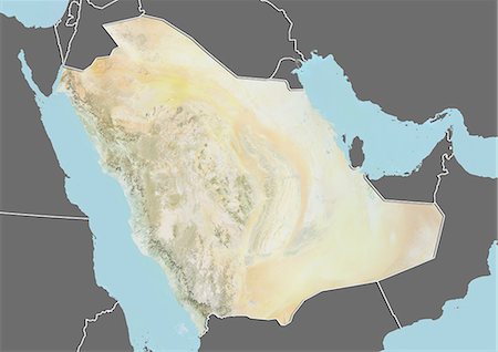 simsearch:872-06054517,k - Plan-relief de l'Arabie saoudite (avec bordure et masque). Cette image a été compilée à partir de données acquises par les satellites landsat 5 & 7 combinées avec les données d'élévation. Photographie de stock - Rights-Managed, Code: 872-06160358