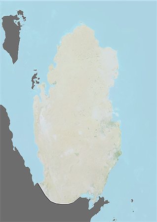 Plan-relief de Qatar (avec bordure et masque). Cette image a été compilée à partir de données acquises par les satellites landsat 5 & 7 combinées avec les données d'élévation. Photographie de stock - Rights-Managed, Code: 872-06160353