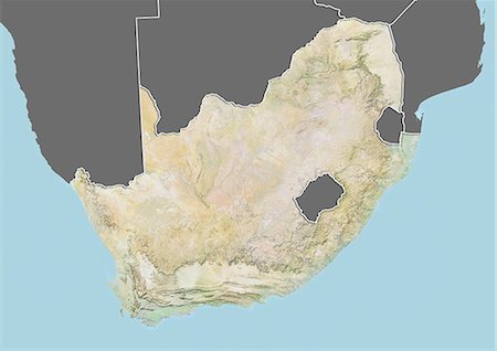 simsearch:872-06054562,k - Relief map of South Africa (with border and mask). This image was compiled from data acquired by landsat 5 & 7 satellites combined with elevation data. Stock Photo - Rights-Managed, Code: 872-06160365