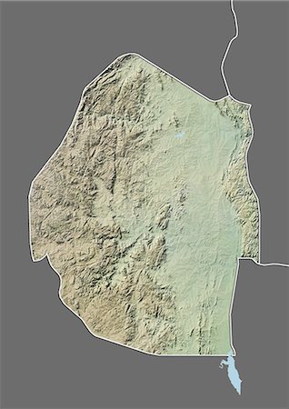 swazilandia - Relief map of Swaziland (with border and mask). This image was compiled from data acquired by landsat 5 & 7 satellites combined with elevation data. Foto de stock - Con derechos protegidos, Código: 872-06160371