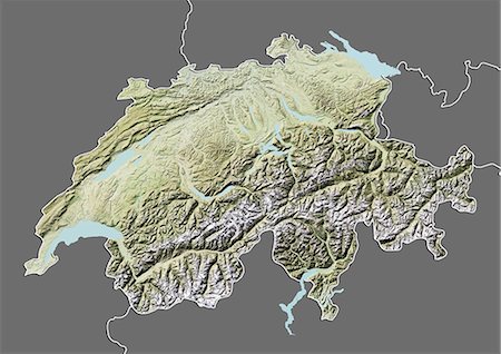 satellite view - Relief map of Switzerland (with border and mask). This image was compiled from data acquired by landsat 5 & 7 satellites combined with elevation data. Stock Photo - Rights-Managed, Code: 872-06160373