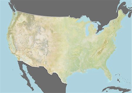 simsearch:872-06055937,k - Carte du relief des États-Unis (avec bordure et masque). Cette image a été compilée à partir de données acquises par les satellites landsat 5 & 7 combinées avec les données d'élévation. Photographie de stock - Rights-Managed, Code: 872-06160386