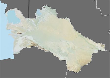 simsearch:872-06054593,k - Carte du relief du Turkménistan (avec bordure et masque). Cette image a été compilée à partir de données acquises par les satellites landsat 5 & 7 combinées avec les données d'élévation. Photographie de stock - Rights-Managed, Code: 872-06160381