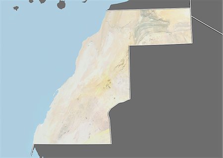 simsearch:872-06054196,k - Carte du relief du Sahara occidental (avec bordure et masque). Cette image a été compilée à partir de données acquises par les satellites landsat 5 & 7 combinées avec les données d'élévation. Photographie de stock - Rights-Managed, Code: 872-06160396