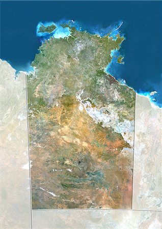 darwin - Satellite view of the Northern Territory, Australia. This image was compiled from data acquired by LANDSAT 5 & 7 satellites. Stock Photo - Rights-Managed, Code: 872-06160408