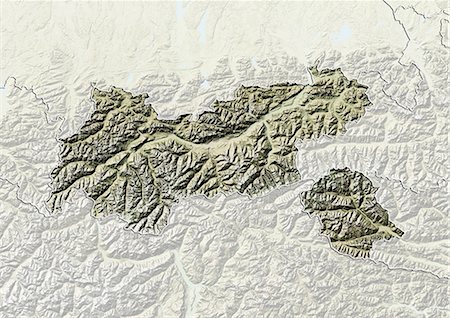 Relief map of the State of Tyrol, Austria. This image was compiled from data acquired by LANDSAT 5 & 7 satellites combined with elevation data. Stock Photo - Rights-Managed, Code: 872-06160431