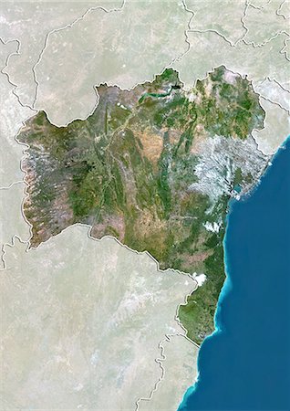 Vue satellite de l'état de Bahia au Brésil. Cette image a été compilée à partir de données acquises par les satellites LANDSAT 5 & 7. Photographie de stock - Rights-Managed, Code: 872-06160457