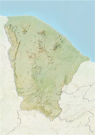 simsearch:872-06160473,k - Relief map of the State of Ceara, Brazil. This image was compiled from data acquired by LANDSAT 5 & 7 satellites combined with elevation data. Foto de stock - Con derechos protegidos, Código: 872-06160458