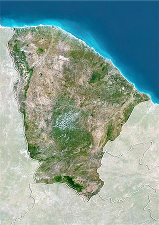 Vue satellite de l'état du Ceara, Brésil. Cette image a été compilée à partir de données acquises par les satellites LANDSAT 5 & 7. Photographie de stock - Rights-Managed, Code: 872-06160459