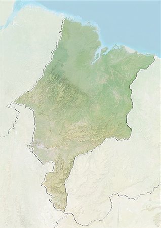 Relief map of the State of Maranhao, Brazil. This image was compiled from data acquired by LANDSAT 5 & 7 satellites combined with elevation data. Stock Photo - Rights-Managed, Code: 872-06160466