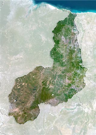 simsearch:872-06160472,k - Satellitenaufnahme des Bundesstaates Piaui, Brasilien. Dieses Bild wurde aus Daten von Satelliten LANDSAT 5 & 7 erworbenen zusammengestellt. Stockbilder - Lizenzpflichtiges, Bildnummer: 872-06160483