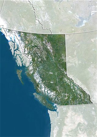 simsearch:872-06160538,k - Satellite view of British Columbia, Canada. This image was compiled from data acquired by LANDSAT 5 & 7 satellites. Stock Photo - Rights-Managed, Code: 872-06160507