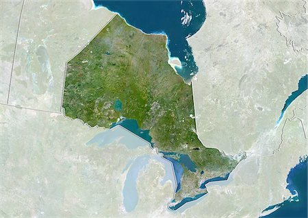 simsearch:872-06160529,k - Vue satellite de l'Ontario, Canada. Cette image a été compilée à partir de données acquises par les satellites LANDSAT 5 & 7. Photographie de stock - Rights-Managed, Code: 872-06160528