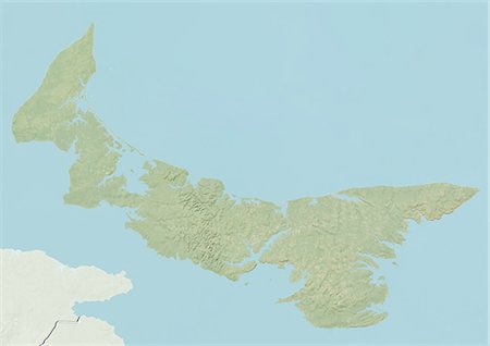 simsearch:872-06054656,k - Relief map of Prince Edward Island, Canada. This image was compiled from data acquired by LANDSAT 5 & 7 satellites combined with elevation data. Foto de stock - Con derechos protegidos, Código: 872-06160529