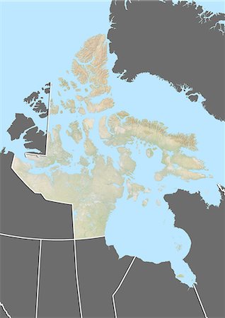 simsearch:872-06160949,k - Plan-relief de Nunavut, Canada. Cette image a été compilée à partir de données acquises par les satellites LANDSAT 5 & 7 combinées avec les données d'élévation. Photographie de stock - Rights-Managed, Code: 872-06160523