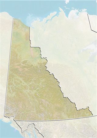 simsearch:872-06055122,k - Carte du relief du Yukon, Canada. Cette image a été compilée à partir de données acquises par les satellites LANDSAT 5 & 7 combinées avec les données d'élévation. Photographie de stock - Rights-Managed, Code: 872-06160538